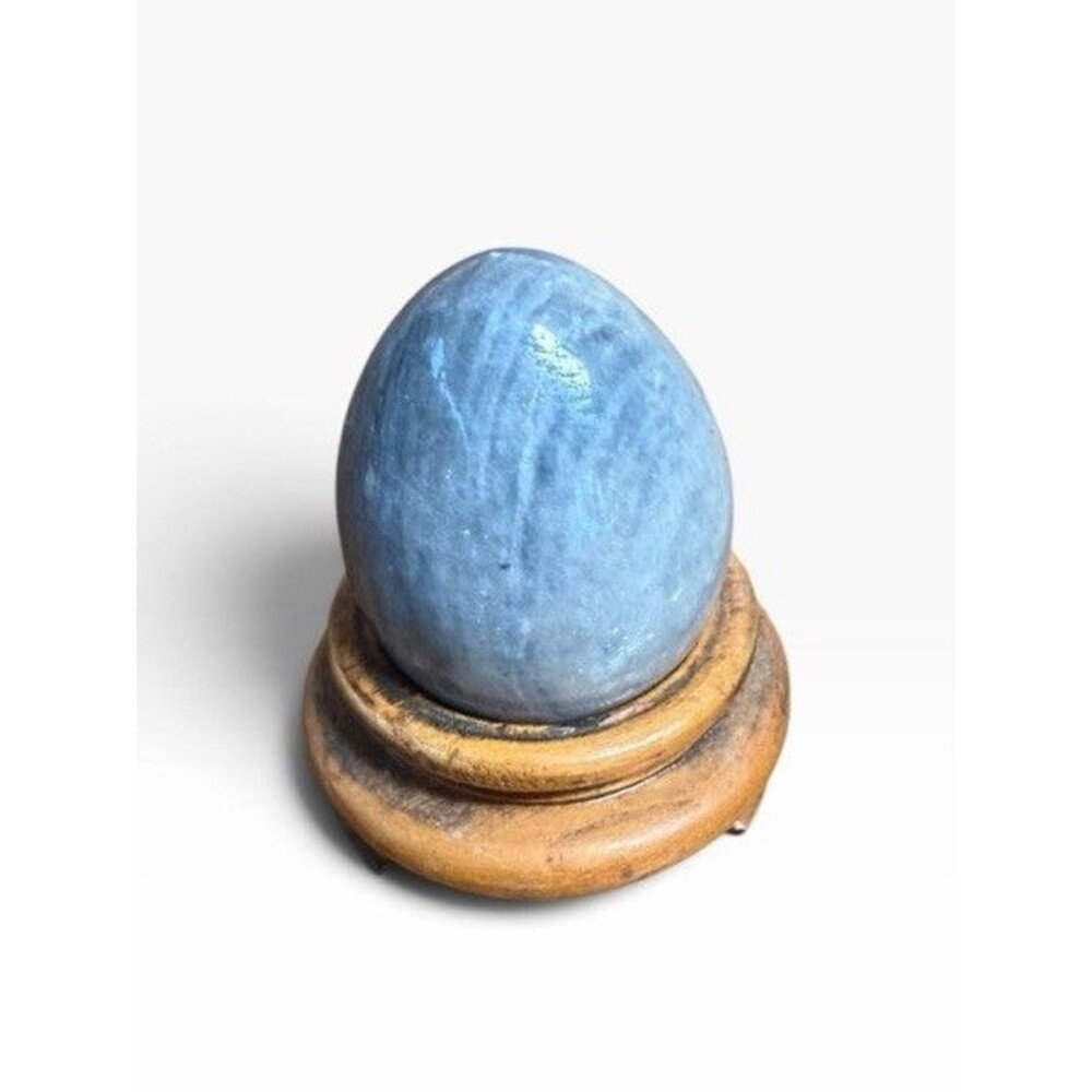 Polished Blue Stone Egg Crystal Carving Calcite Angelite Mineral Decor No Stand